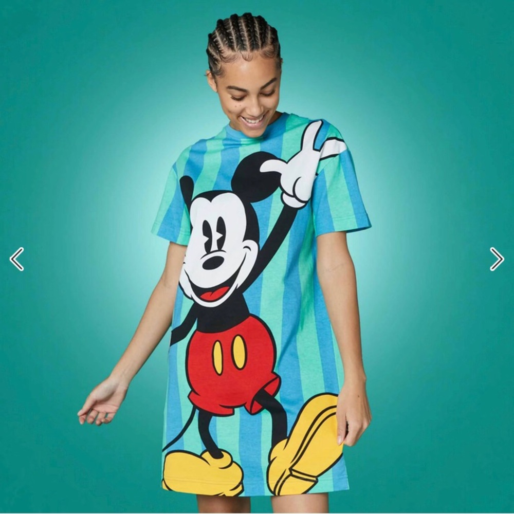 Disney Mickey & Co Dress Womens Blue Green Striped Mickey Mouse T-Shirt Dress